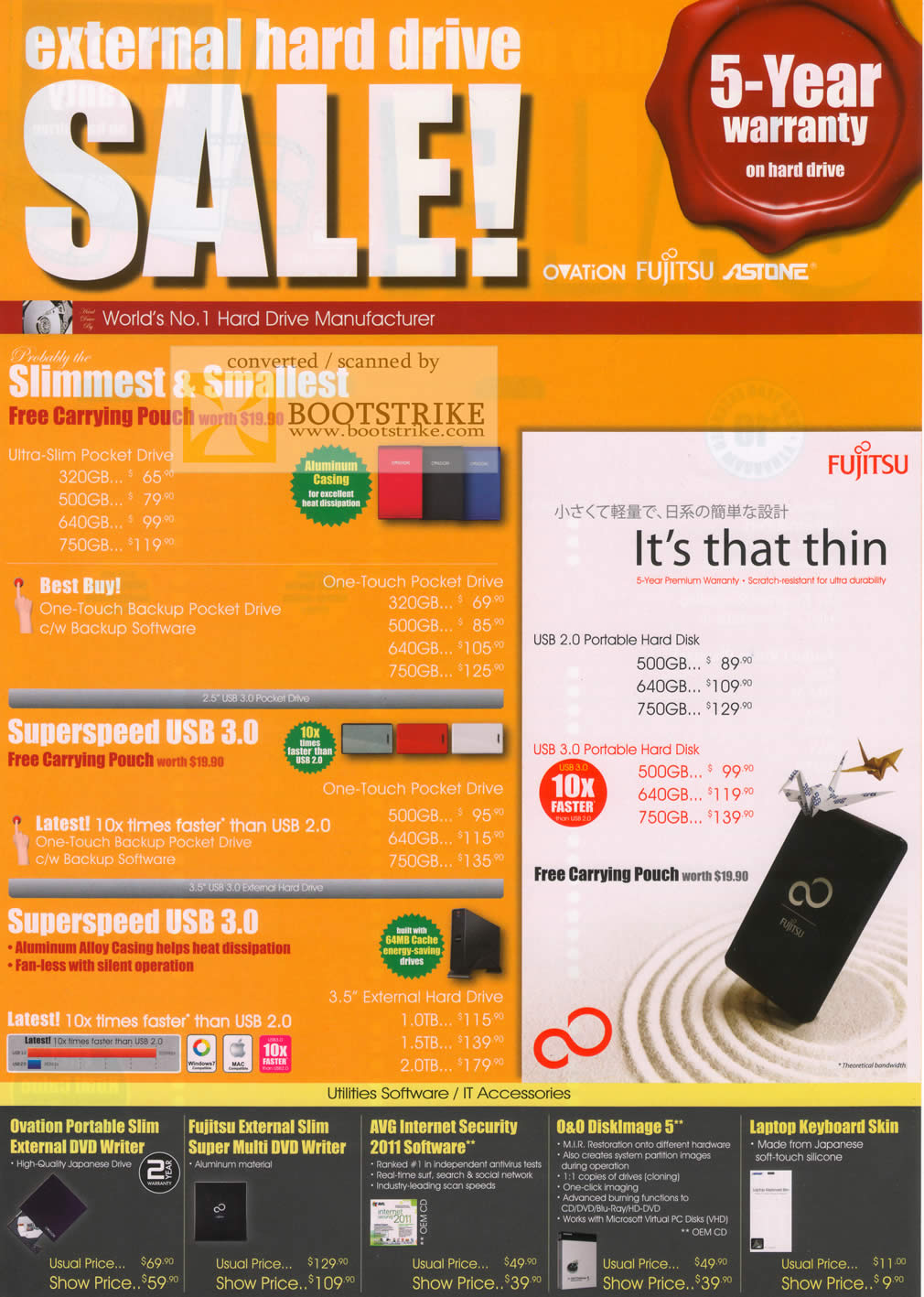 Sitex 2010 price list image brochure of Ovation Fujitsu Astone External Storage DVD Writer AVG DiskImage One Touch