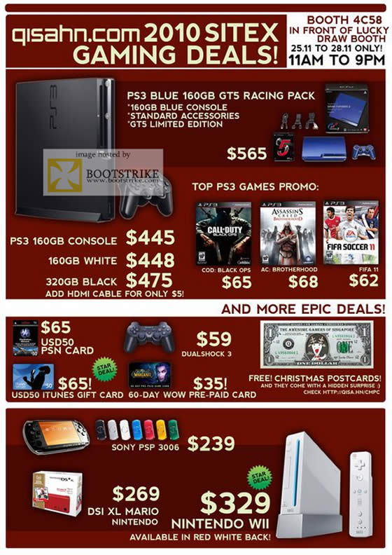 Sitex 2010 price list image brochure of Qisahn Com PS3 Blue GTS Racing Pack Console PSN Card DualShock Controller Nintendo Wii Sony PSP 3006