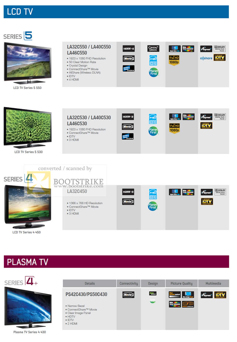 Sitex 2010 price list image brochure of Samsung Audio House LCD TV Series 5 Series 4 Plasma TV Series 4 Plus