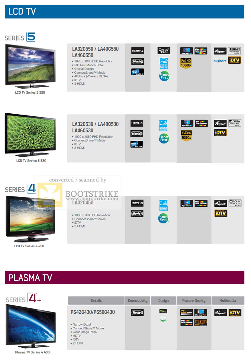 Sitex 2010 price list image brochure of Samsung Courts LCD TV Series 5 Series 4 Plasma TV Series 4 Plus 3