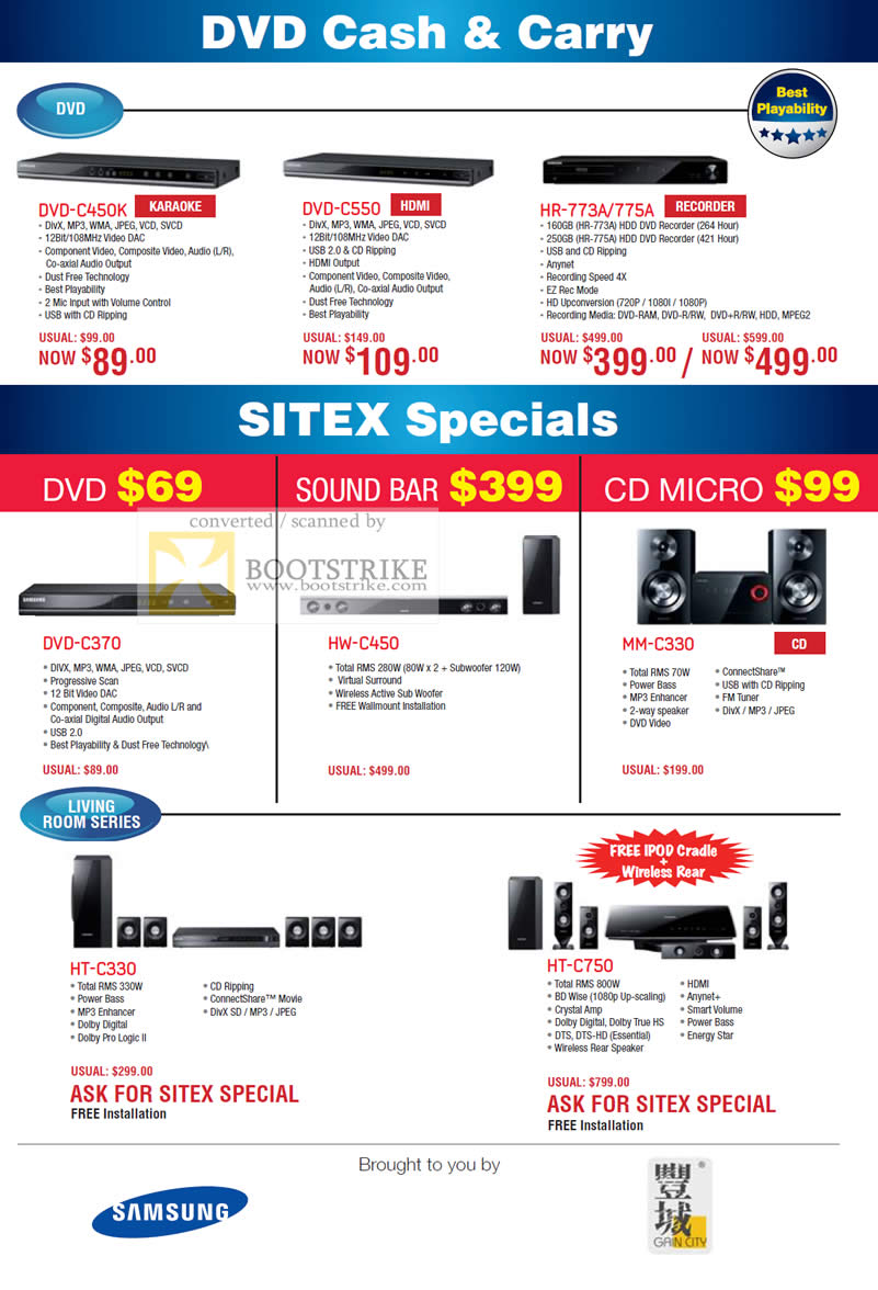 Sitex 2010 price list image brochure of Samsung Gain City DVD Players Blu Ray Micro C550 773A 775A HT HW Living Room 2