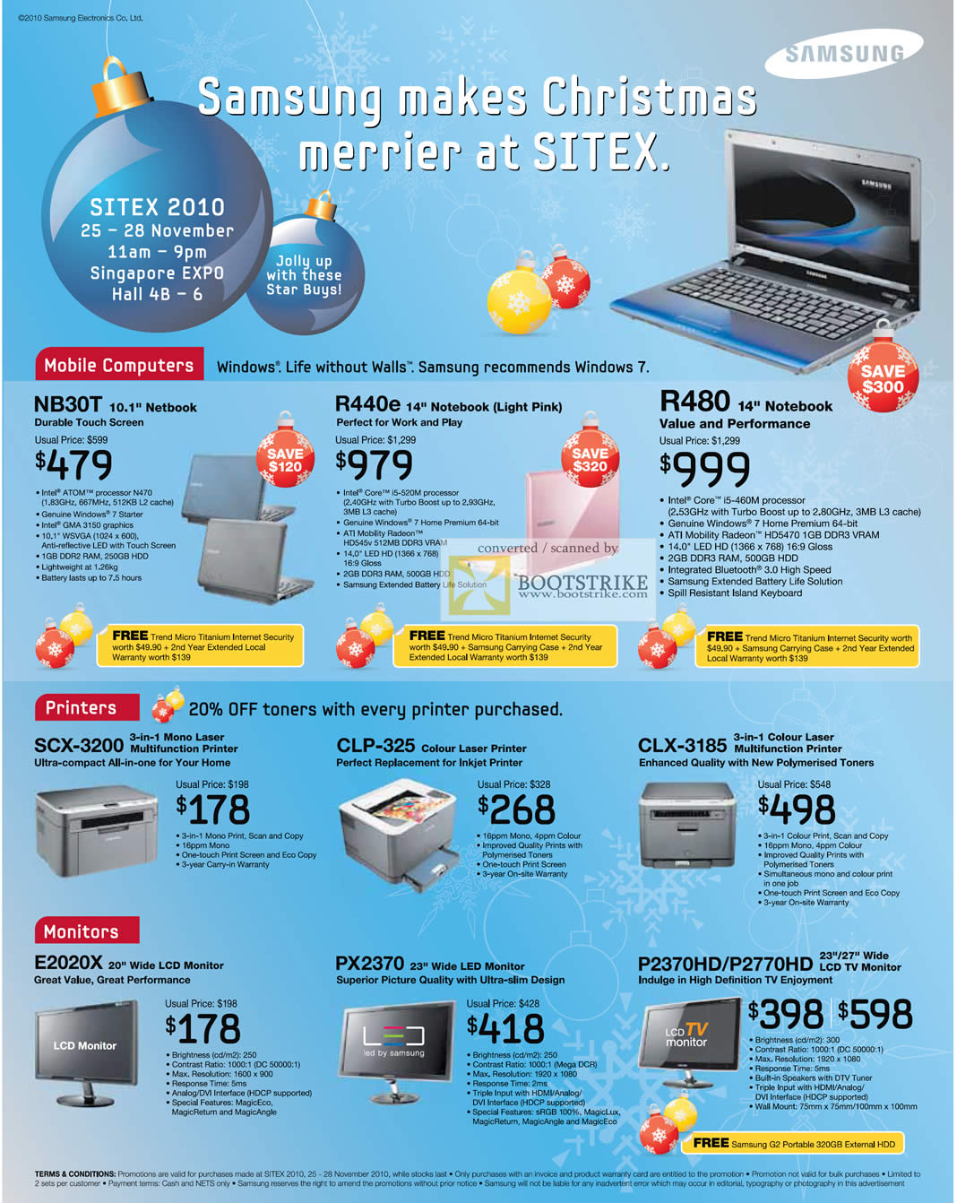 Sitex 2010 price list image brochure of Samsung Notebooks NB30T R440e R480 Printers SCX 3200 CLP 325 CLP 3185 LCD LED Monitors