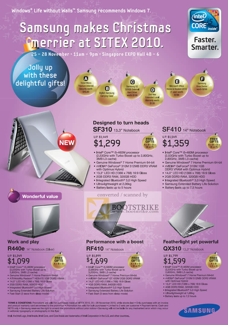 Sitex 2010 price list image brochure of Samsung Notebooks SF310 SF410 R440e RF410 QX310