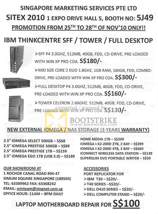 Sitex 2010 price list image brochure of Singapore Marketing IBM Thinkcentre SFF Tower Full Desktop External Storage Iomega NAS Select Presige Ego IConnect Superslim
