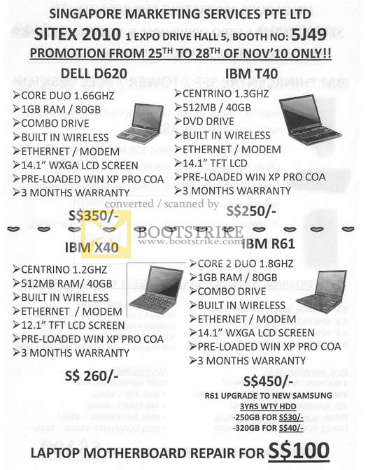 Sitex 2010 price list image brochure of Singapore Marketing Notebooks Dell D620 IBM T40 X40 R61 Laptop Repair