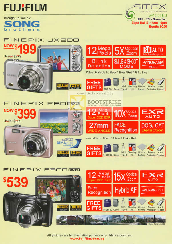 Sitex 2010 price list image brochure of Song Brothers Fujifilm Digital Cameras Finepix JX200 F80 EXR F300