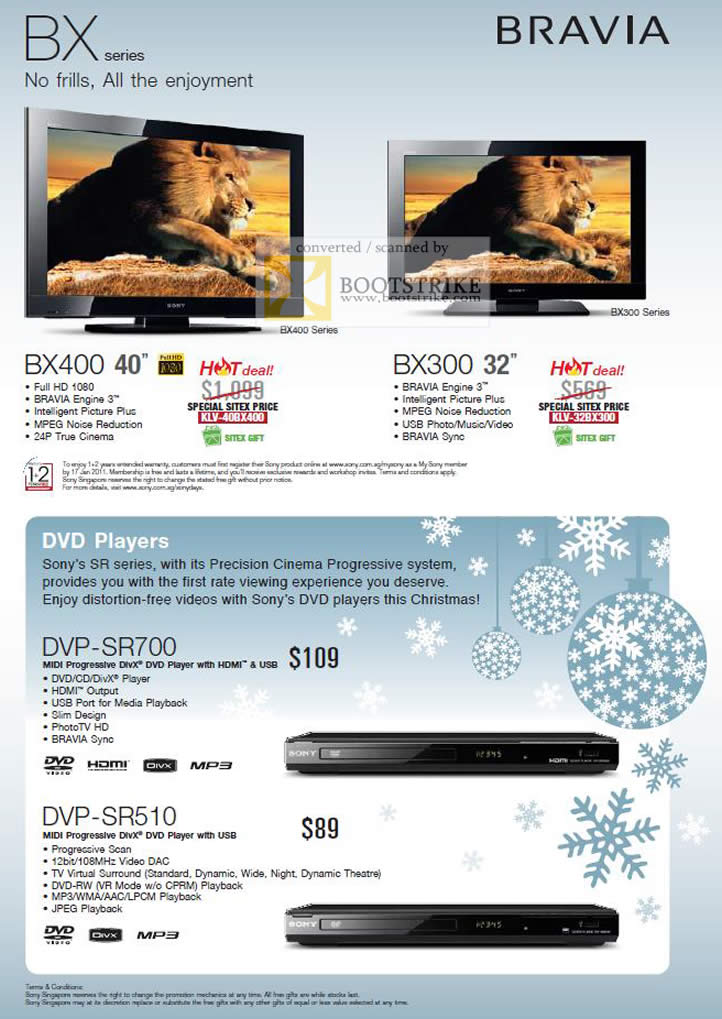 Sitex 2010 price list image brochure of Sony Bravia BX Series BX400 BX300 DVD Players SR Series DVP SR700 SR510
