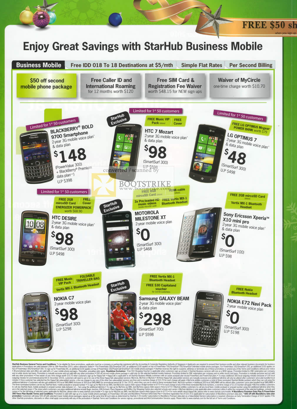 Sitex 2010 price list image brochure of Starhub Business Mobile Phones Blackberry HTC 7 Mozard Motorola Sony Ericsson Nokia C7 Galaxy Beam E72