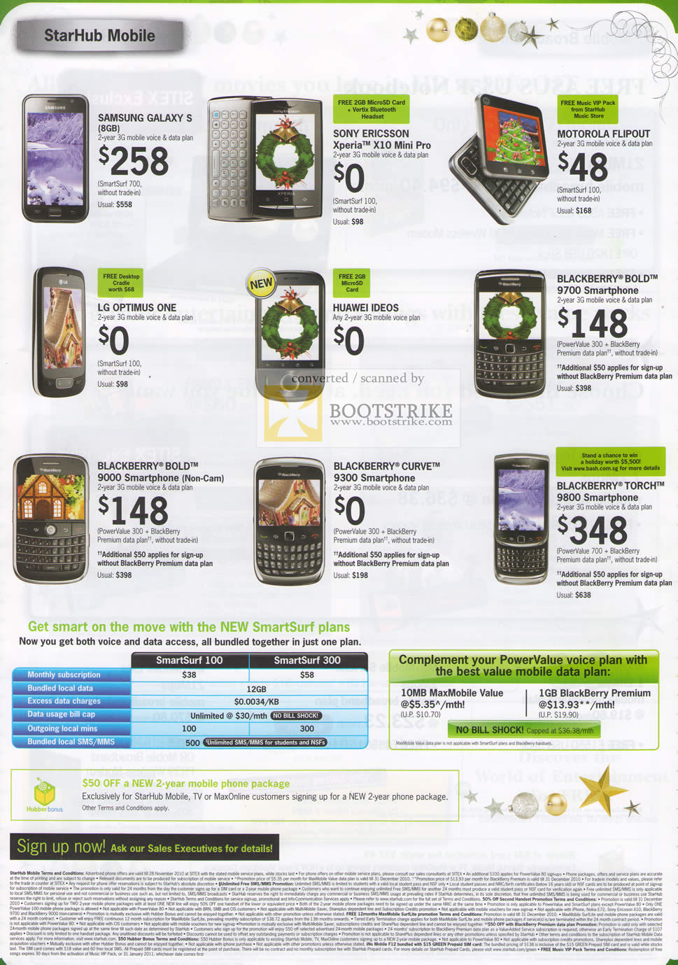 Sitex 2010 price list image brochure of Starhub Mobile Samsung Galaxy S Ericsson Xperia X10 Mini Pro Flipout Huawei Ideos Blackberry Torch SmartSurf