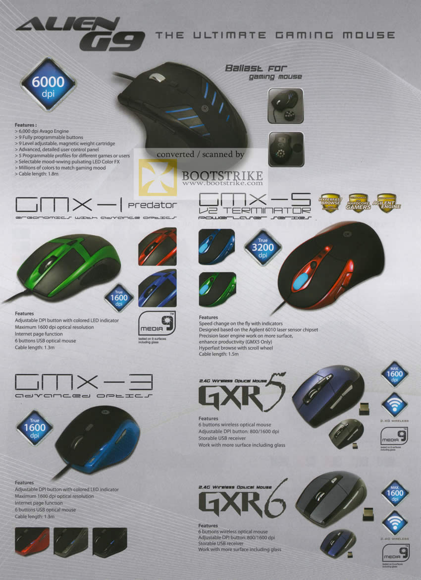 Sitex 2010 price list image brochure of The Headphones Gallery Powerlogic Alien G9 Gaming Mouse GMX Predator GXR5 GXR6
