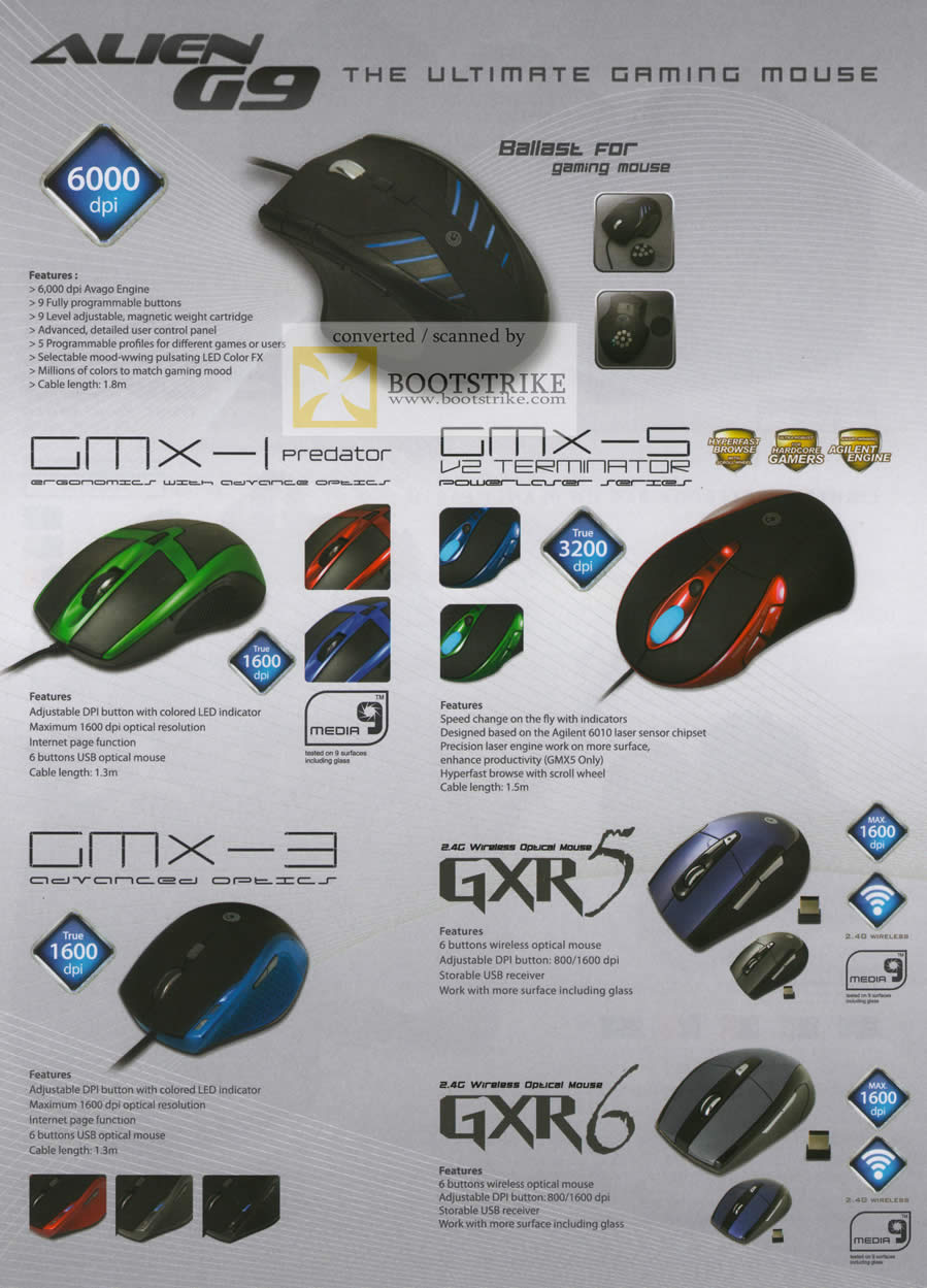 Sitex 2010 price list image brochure of The Headphones Gallery Powerlogic Mouse Alien G9 Avago Gaming GMX Predator Terminator GXR5 GXR6