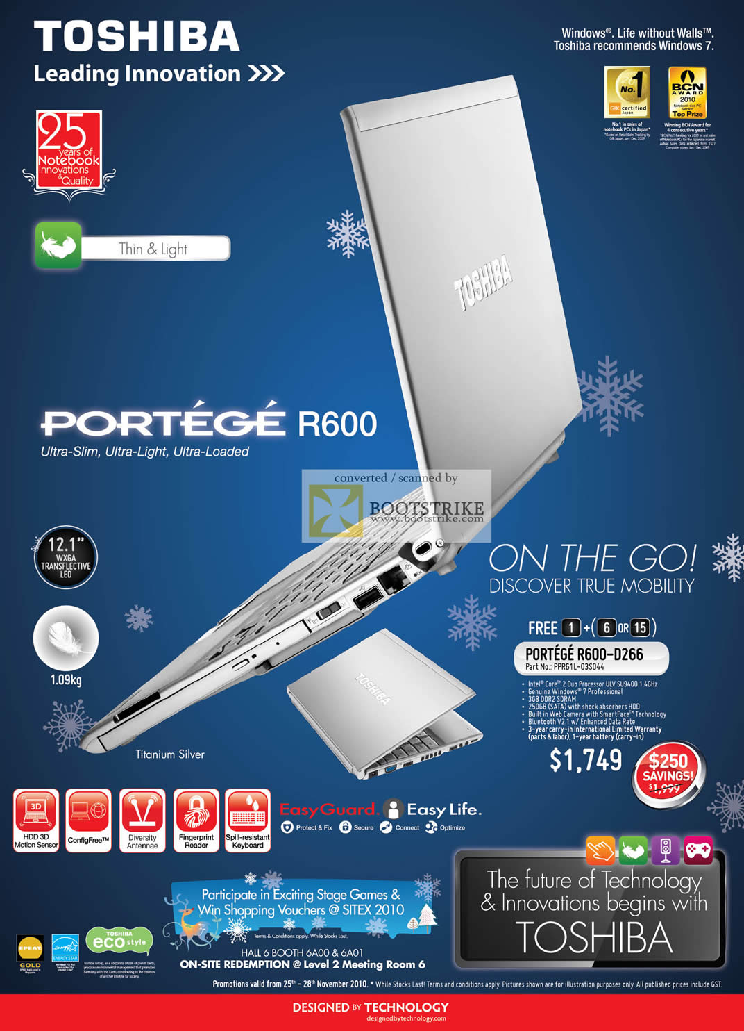 Sitex 2010 price list image brochure of Toshiba Notebooks Portege R600 D266