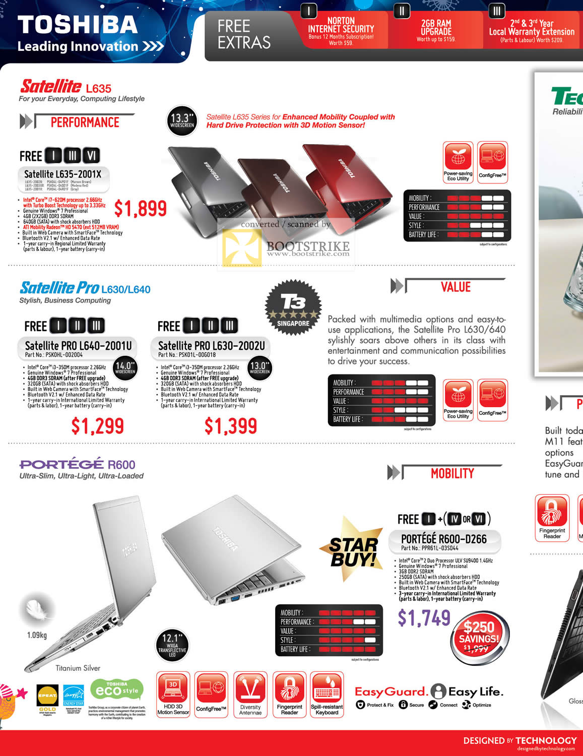 Sitex 2010 price list image brochure of Toshiba Notebooks Satellite L635 2001X Pro L630 L640 2001U 2002U R600 D266