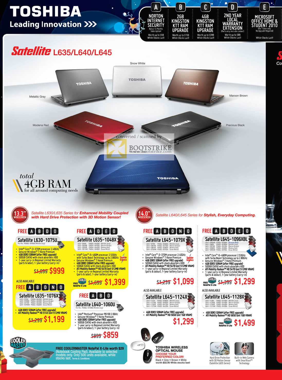 Sitex 2010 price list image brochure of Toshiba Notebooks Satellite L635 L640 L645 L630 1075U 1048X 1076X 1060U 1079X 1090XBL 1124X 1128X