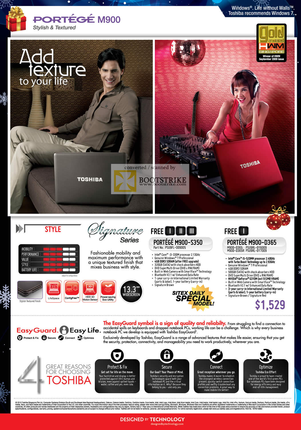 Sitex 2010 price list image brochure of Toshiba Portege M900 Signature M900 S350 D365 EasyGuard