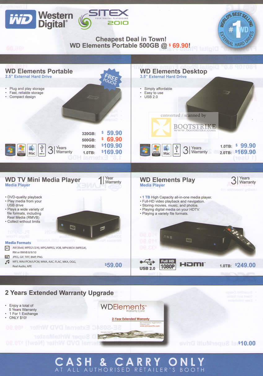 Sitex 2010 price list image brochure of WD External Storage Elements Portable Desktop TV Mini Media Player Play