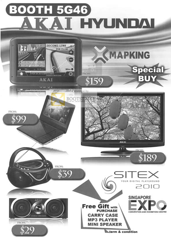 Sitex 2010 price list image brochure of Wysc Akai Hyundai GPS Mapking Radio