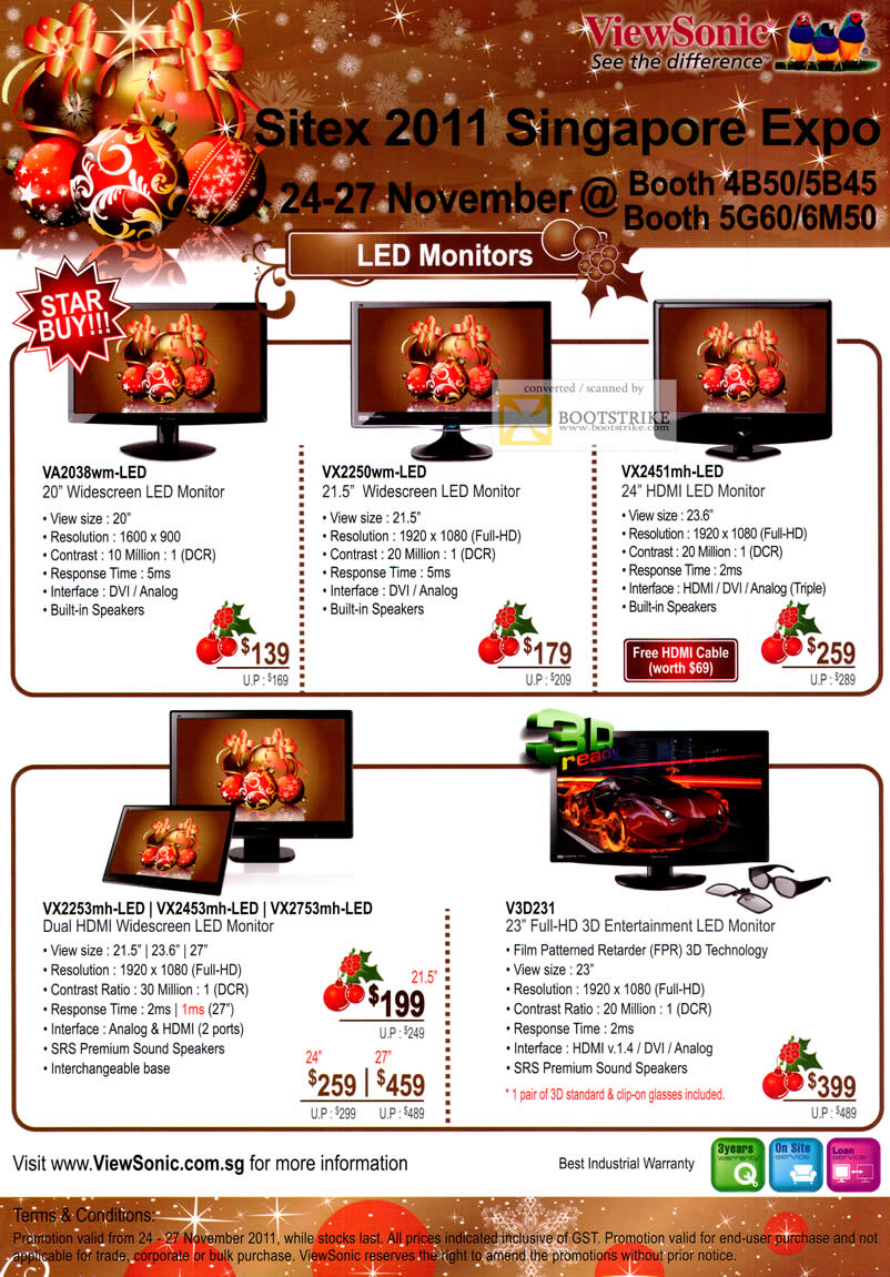 SITEX 2011 price list image brochure of AAAs Com Viewsonic LED Monitors VA2038wm, VX2250wm, VX2451mh, VX2253mh, VX2453mh, VX3753mh, V3D231