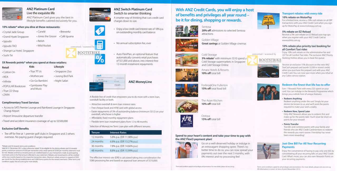 SITEX 2011 price list image brochure of ANZ Platinum Card Benefits, Switch Platinum, ANZ MoneyLine