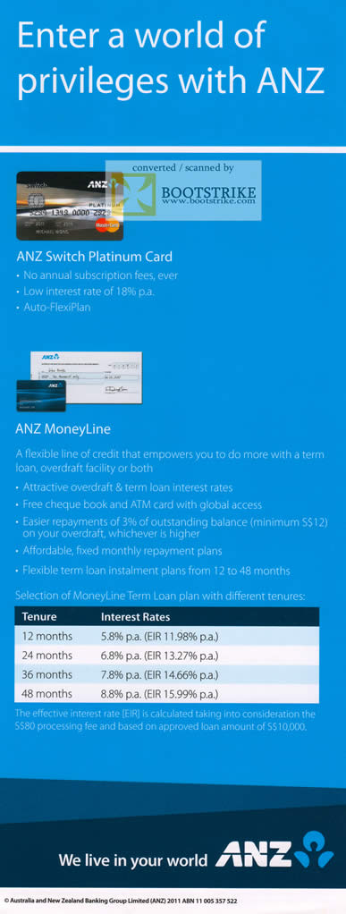 SITEX 2011 price list image brochure of ANZ Switch Platinum Card Privileges MoneyLine