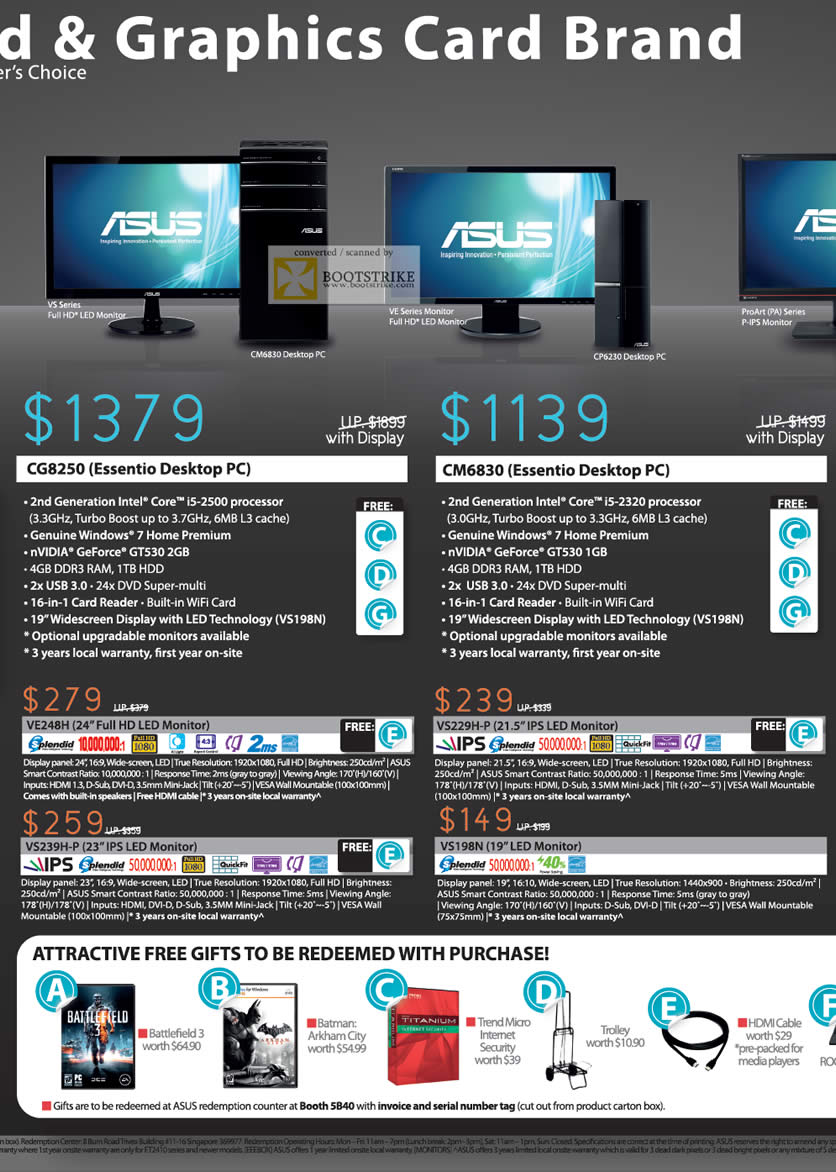 SITEX 2011 price list image brochure of ASUS Desktop PC CG8250, CM6830, LED Monitor VE248H, VS229H-P, VS239H-P, VS198N