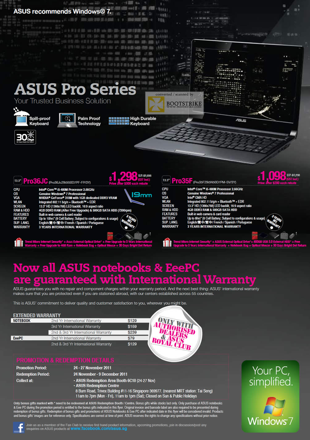 SITEX 2011 price list image brochure of ASUS Notebooks Pro Pro36Jc Pro36Jc29i5l50D7PF-FP 3Y, Pro35F Pro35F29i5N50D7PM-SV 3Y, Extended Warranty