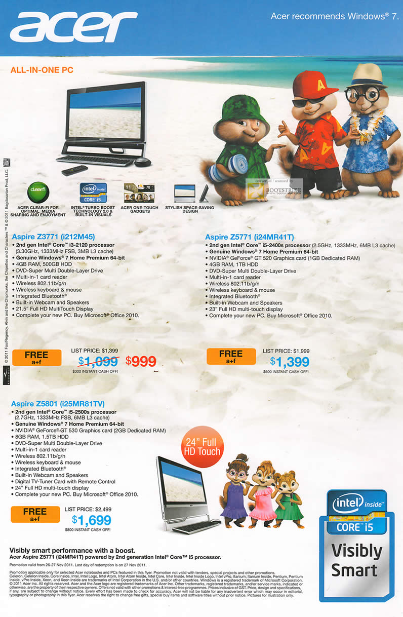 SITEX 2011 price list image brochure of Acer AIO Desktop PC Aspire Z3771 I212M45, Z5771 I24MR41T, Z5801 I25MR81TV