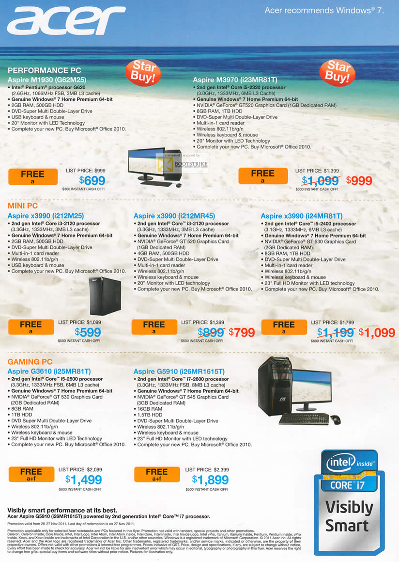 SITEX 2011 price list image brochure of Acer Desktop PC Aspire M1930 G62M25, M3970 I25MR81T, Mini PC X3990 I212M25, I212MR45, I24MR81T, Aspire G3610 I25MR81T, G5910 I26MR1615T