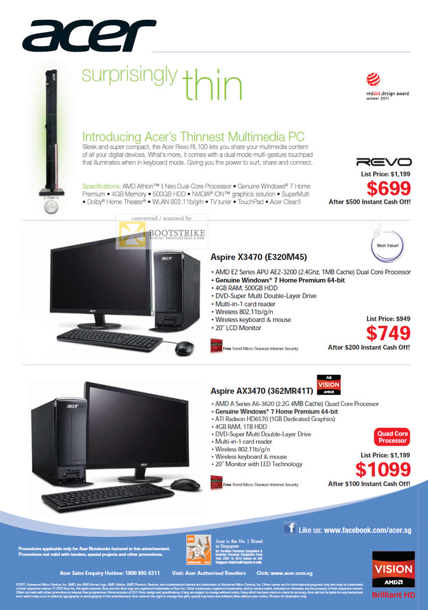 SITEX 2011 price list image brochure of Acer Desktop PC Aspire X3470 E320M45, AX3470 362MR41T, Revo RL100