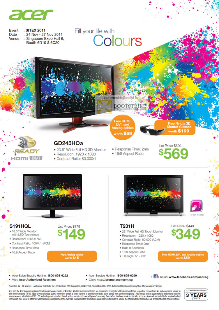 SITEX 2011 price list image brochure of Acer Monitors GD245HQa, S191HQL, T231H