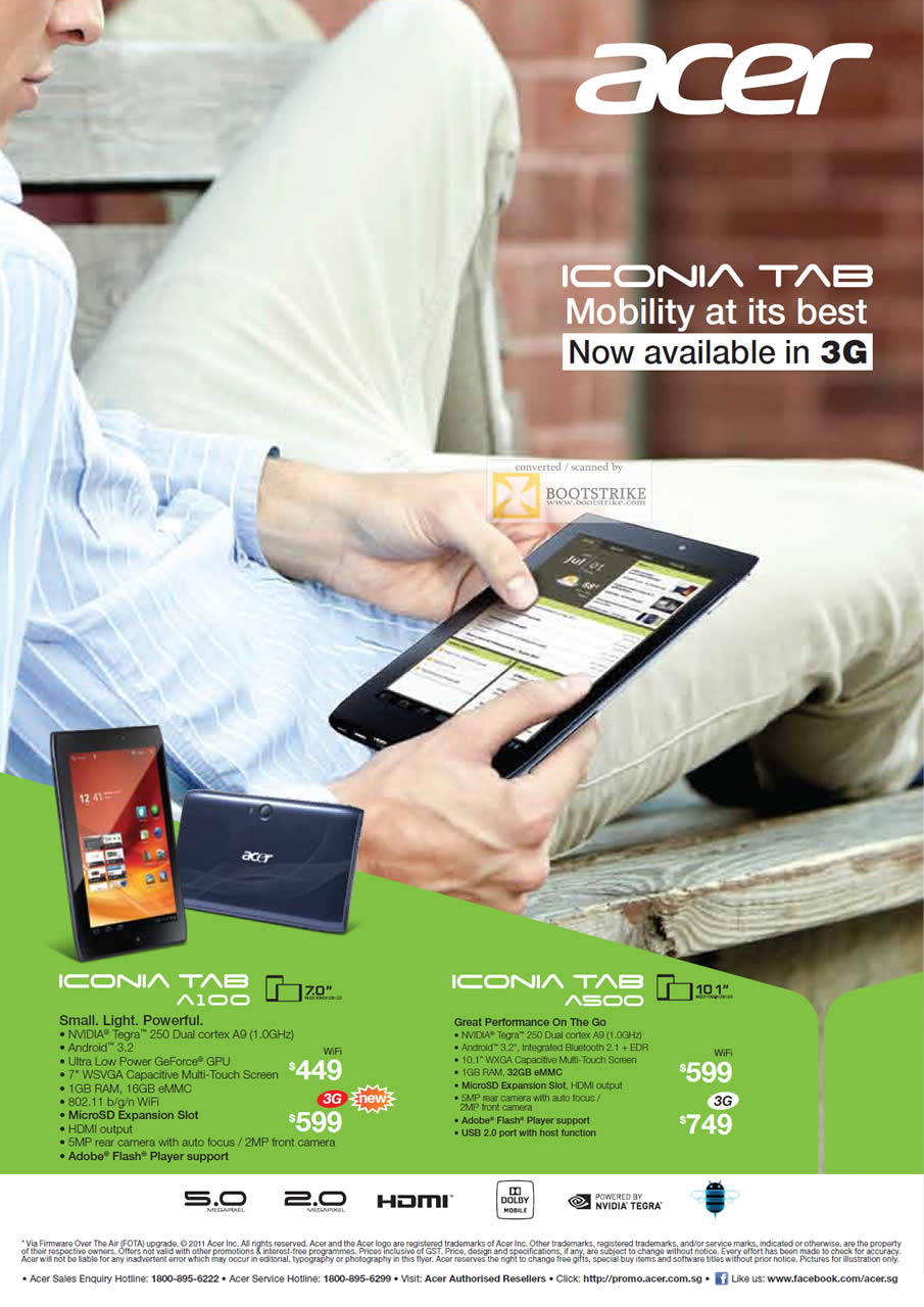 SITEX 2011 price list image brochure of Acer Tablet Iconia Tab A100, Iconia Tab A500