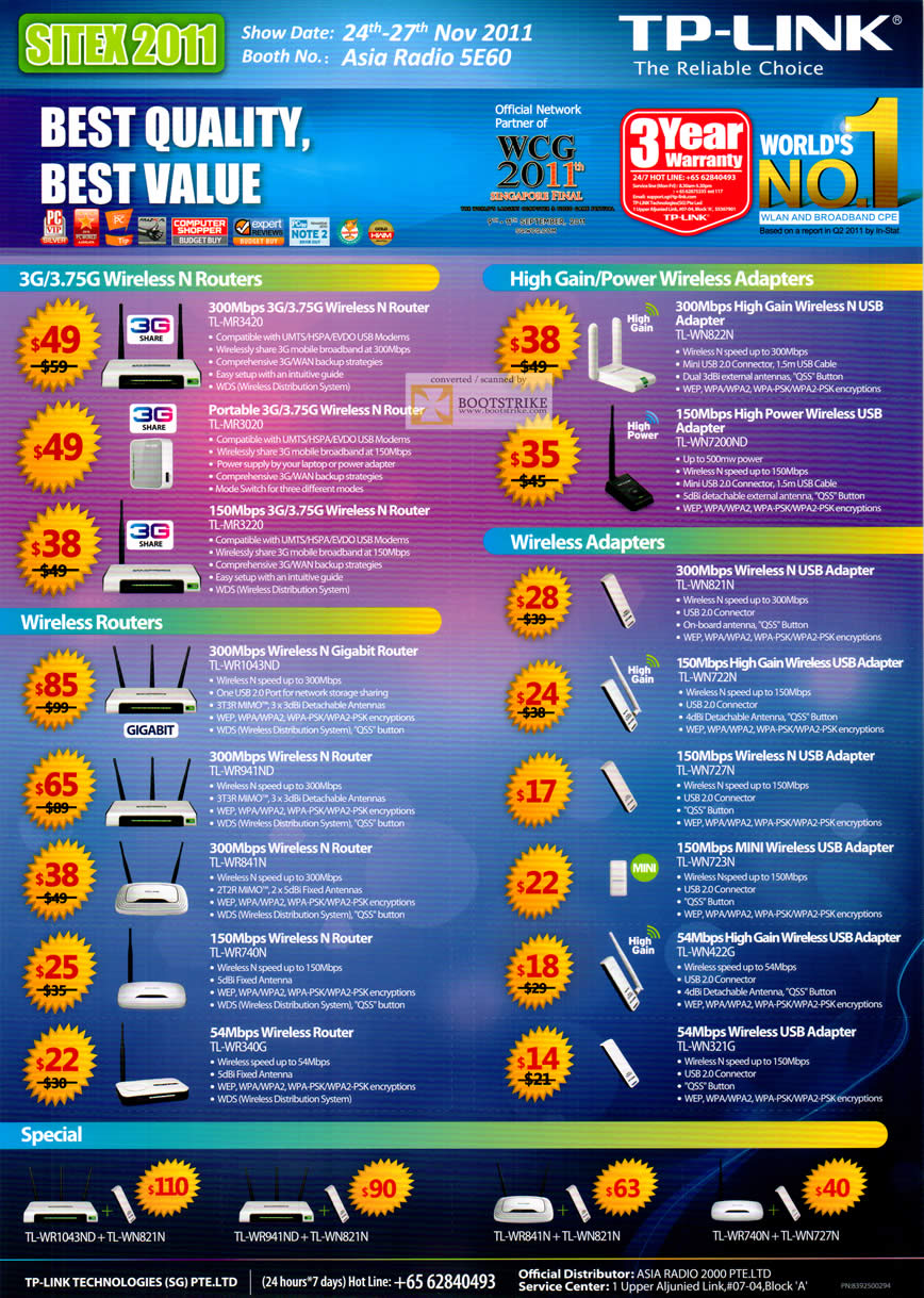 SITEX 2011 price list image brochure of Asia Radio TP-Link Networking Router, Wireless Adapter, USB Adapter