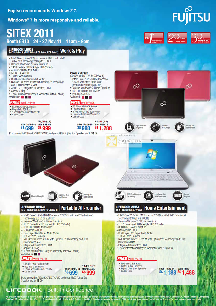 SITEX 2011 price list image brochure of Asiapac Fujitsu Notebooks Lifebook LH531, ED85W-4, EDR5W-4, EDP5W-4, BH531 DB4W-6, DR5W-6, AH531 DW5W