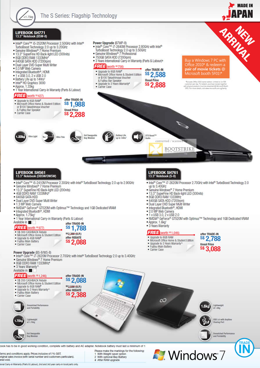SITEX 2011 price list image brochure of Asiapac Fujitsu Notebooks S Series SH771 B5W-8, SH561 DB5W, DW5W, SH761, S-8