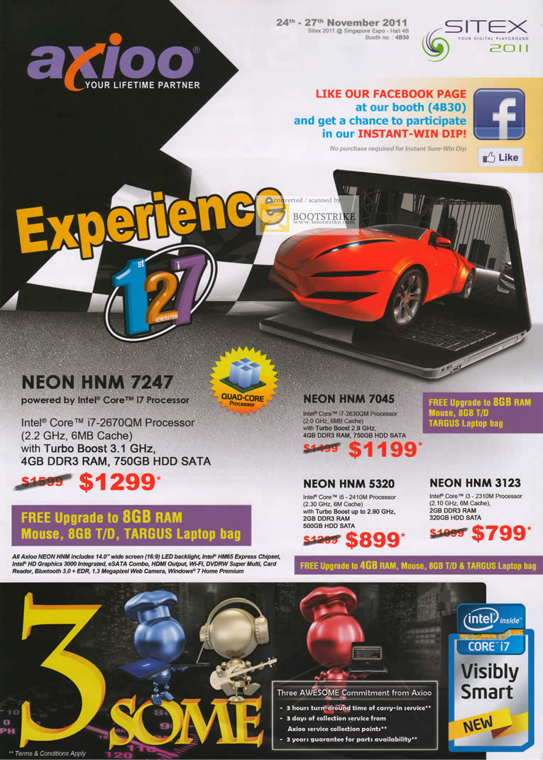 SITEX 2011 price list image brochure of Axioo Notebooks Neon HNM 7247, HNM 7045, HNM 5320, HNM 3123