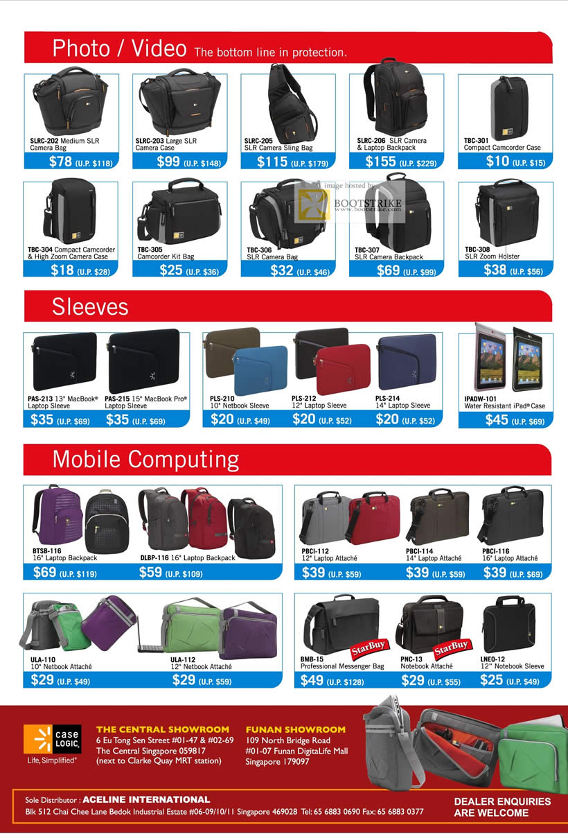 SITEX 2011 price list image brochure of Case Logic Photo Video Camera Bags, Case, Backpack, Sleeve, Attache, Sling Bag