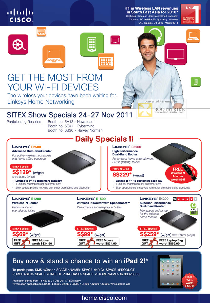 SITEX 2011 price list image brochure of Cisco Linksys Router E2500, E3200, E1200, E1500, E4200