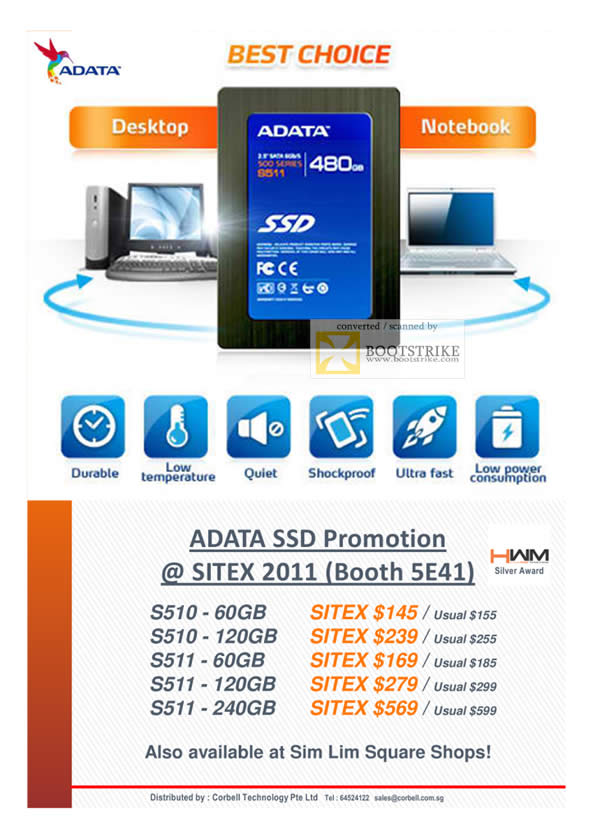 SITEX 2011 price list image brochure of Corbell Adata SSD Storage S510, S511