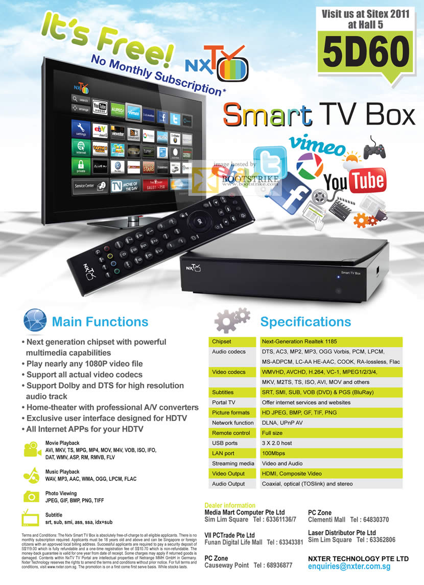 SITEX 2011 price list image brochure of Corbell Nxter NxTV Smart TV Box Specifications, Functions, Features