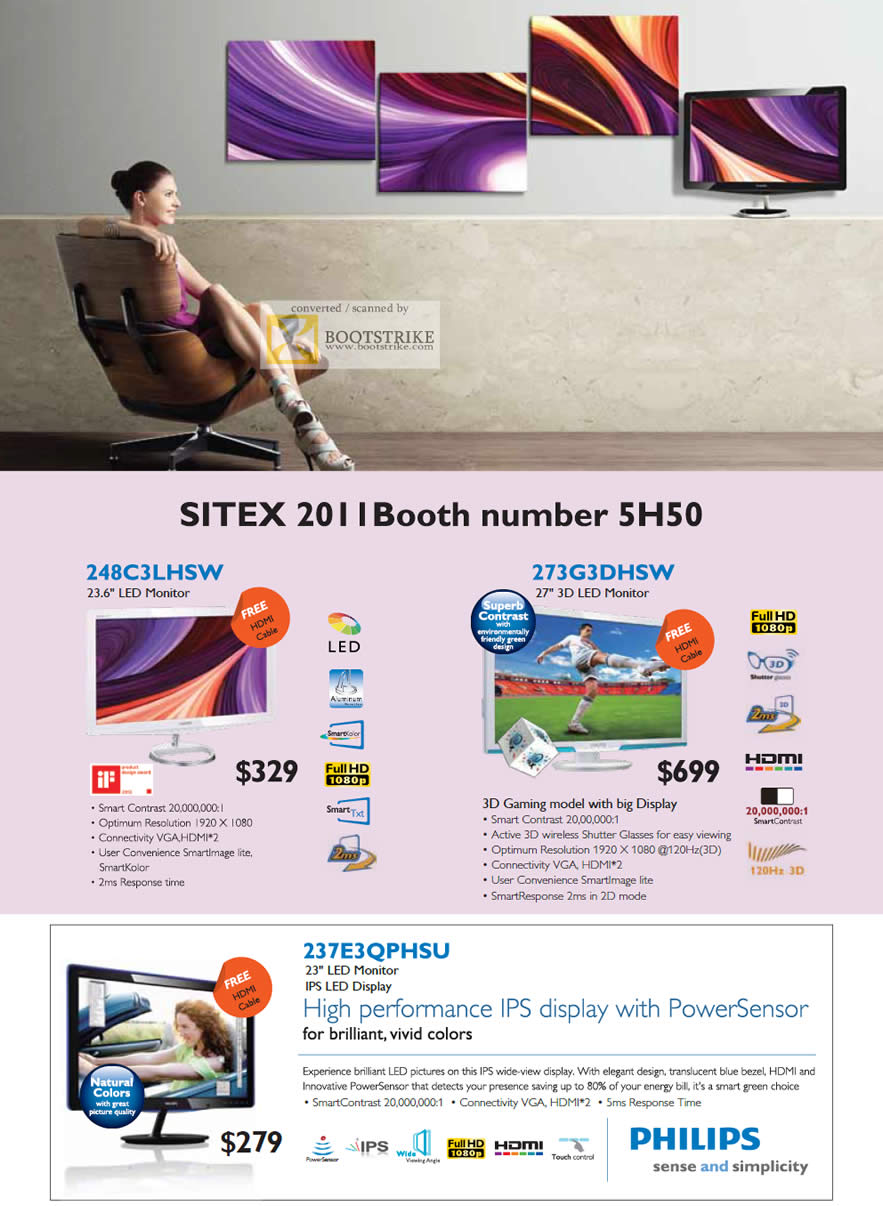 SITEX 2011 price list image brochure of Corbell Philips LED Monitors 248C3LHSW, 273G3DHSW, 237E3QPHSU