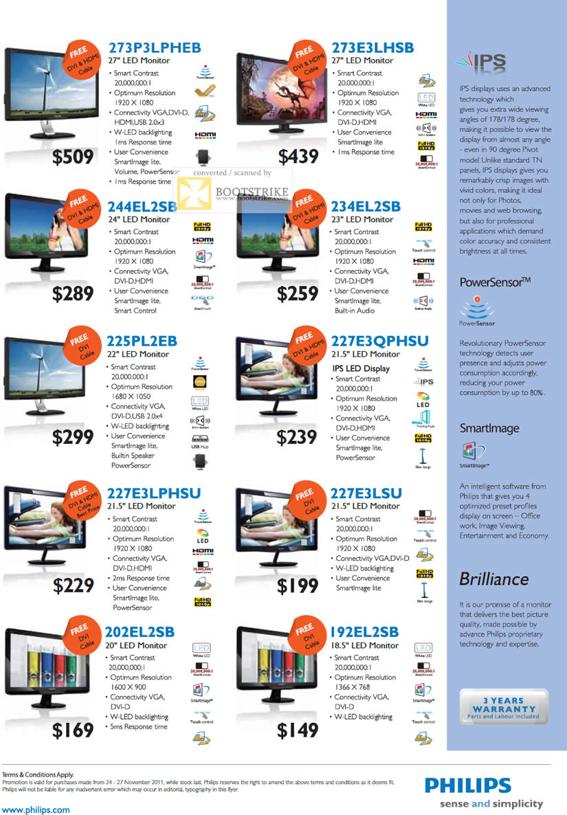 SITEX 2011 price list image brochure of Corbell Philips LED Monitors 273P3LPHEB, 273E3LHSB, 244EL2SB, 234EL2SB, 225PL2EB, 227E3QPHSU, 227E3LPHSU, 227E3LSU, 202EL2SB, 192EL2SB