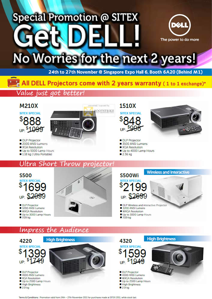 SITEX 2011 price list image brochure of Dell Projectors M210X, 1510X, S500, S500Wi, 4220, 4320