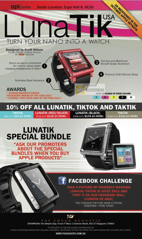 SITEX 2011 price list image brochure of EpiCentre LunaTik IPod Nano Watch, Tiktok, Taktik