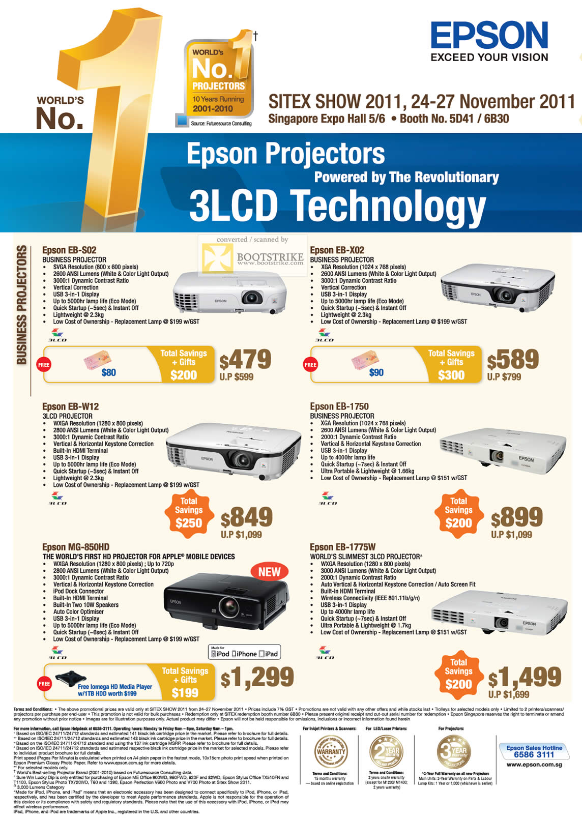 SITEX 2011 price list image brochure of Epson Projectors EB-S02, EB-X02, EB-W12, EB-1750, MG-850HD, EB-1775W