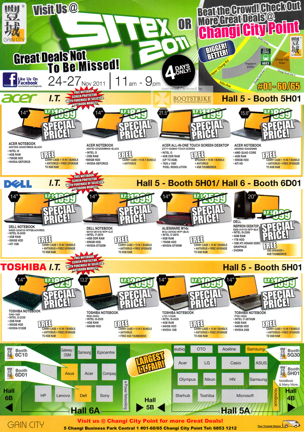 SITEX 2011 price list image brochure of Gain City Notebooks Dell, AIO Desktop PC, Acer, Toshiba