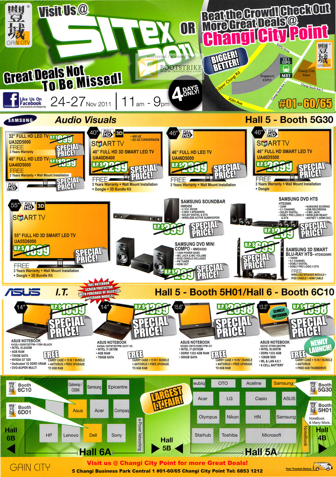 SITEX 2011 price list image brochure of Gain City Samsung TV, ASUS Notebooks