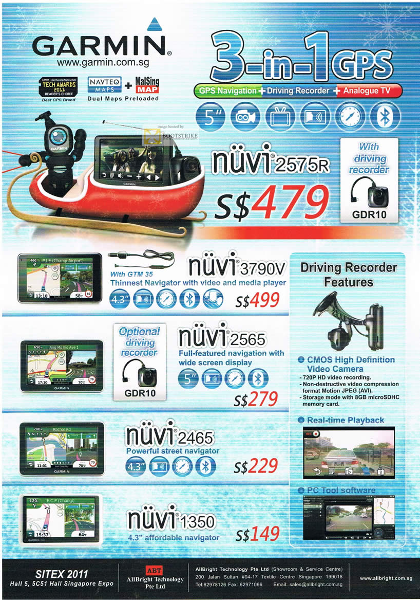 SITEX 2011 price list image brochure of Garmin Allbright Technology GPS Nuvi 2575R, 3790V, 2565, 2465, 1350