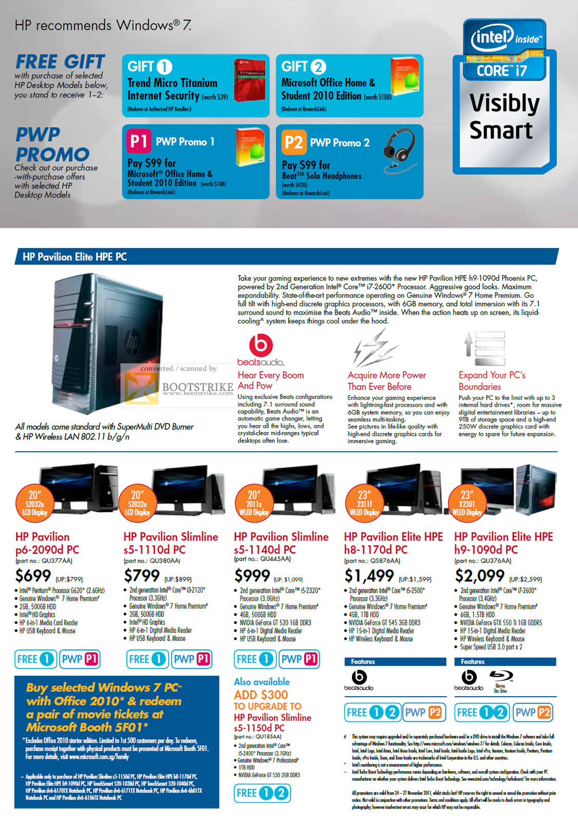 SITEX 2011 price list image brochure of HP Desktop PC Pavilion P6-2090D, Slimline S5-1110D, S5-1140D, S5-1150D, Elite HPE H8-1170D, H9-1090D