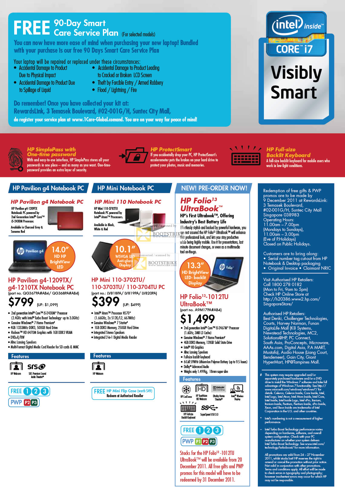 SITEX 2011 price list image brochure of HP Notebooks Pavilion G4-1209TX, G4-1210TX, Mini 110-3702TU, 110-3703TU, 110-3704TU, Folio13-1012TU Ultrabook