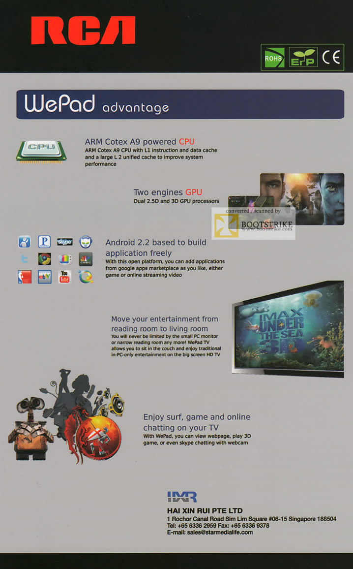 SITEX 2011 price list image brochure of Hai Xin Rui RCA WePad Android TV Box Features